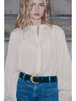 H&M - Women Beige Frill-Colla Cotton Blouse