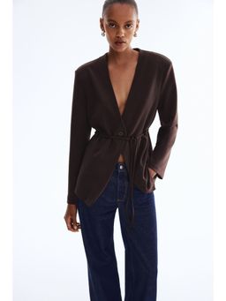 H&M - Women Brown Tie-Belt Blazer