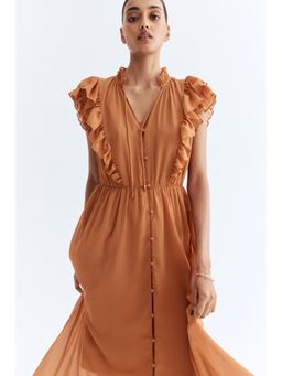 H&M - Women Orange Frill-Trimmed Dress
