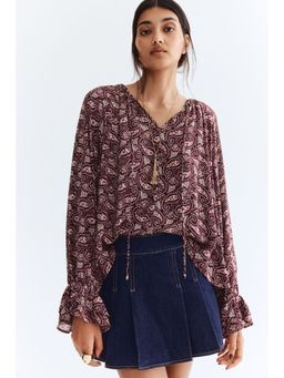 H&M - Women Red Frilled-Sleeve Blouse
