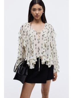 H&M - Women White Flounce-Trimmed Blouse