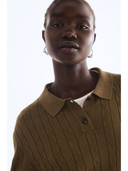 H&M - Women Green Cable-Knit Polo Shirt