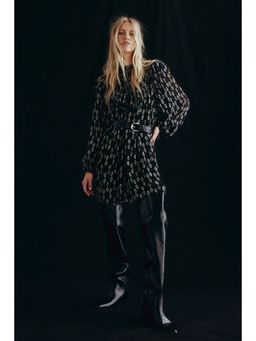 H&M - Women Black Frill-Trimmed Tunic Dress