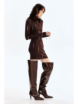 H&M - Women Brown Rhinestone-Embellished Dress