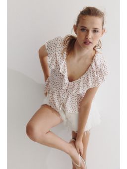H&M - Women White Flounce-Collar Top