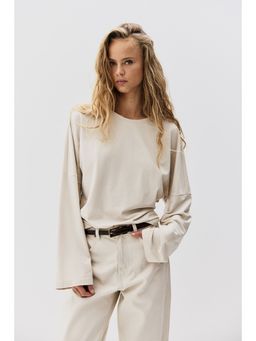 H&M - Women Beige Long-Sleeved Cotton Top