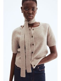H&M - Women Beige Scarf-Detail Cardigan
