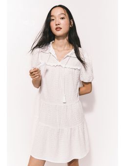 H&M - Women White Crinkled Jersey Dress