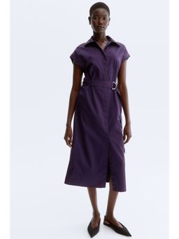 H&M - Women Purple Belted Poplin Shirt Dress