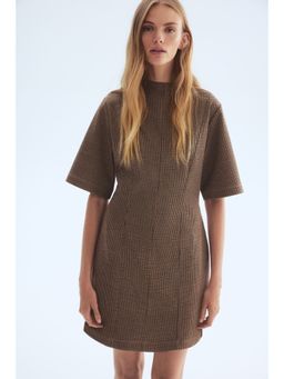 H&M - Women Beige Stand-Collar Mini Dress