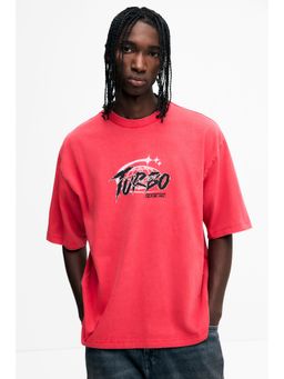 H&M - Men Red Loose Fit Washed T-Shirt