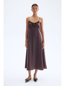 H&M - Women Purple Lace-Trimmed Satin Dress