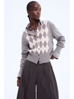 H&M - Women Grey Jacquard-Knit Cardigan