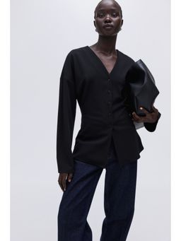 H&M - Women Black Button-Front Top