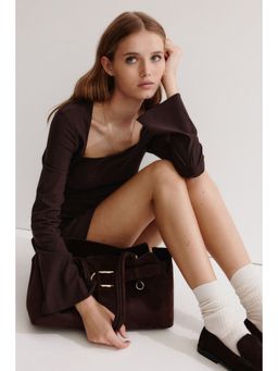 H&M - Women Brown Square-Neck Dress