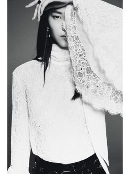 H&M - Women White Trumpet-Sleeved Lace Blouse