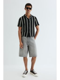 H&M - Men Black Regular Fit Crochet-Look Resort Shirt