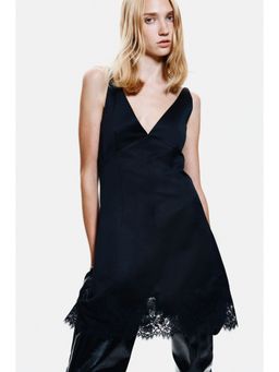 H&M - Women Black Lace-Trimmed Satin Dress