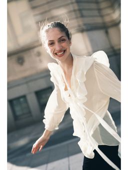 H&M - Women White Frill-Trimmed Blouse
