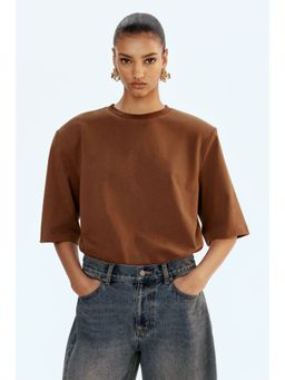 H&M - Women Brown Loose-Fit Cotton T-Shirt