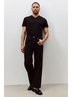 H&M - Men Black Slim Fit V-Neck T-Shirt