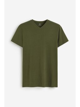 H&M - Men Green Slim Fit V-Neck T-Shirt