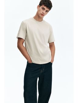 H&M - Men Beige Regular Fit Round-Neck T-Shirt