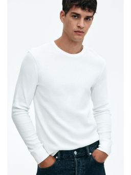 H&M - Men White Slim Fit Waffled Jersey Top