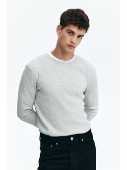 H&M - Men Grey Slim Fit Waffled Jersey Top