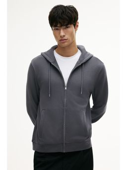 H&M - Men Grey Regular Fit Zip-Through Hoodie