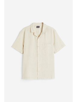 H&M - Men Beige Regular Fit Linen-Blend Shirt
