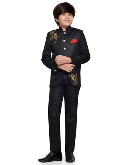 Jeetethnics - Boys Black Embroidered Jodhpuri Coat With Trousers (Set of 2)