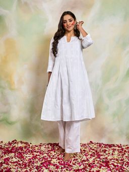 HOUSE OF KARI - Chikankari Hand Embroidery A Line Cotton Kurta