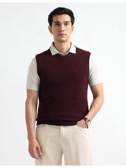 Arrow Sports - Men Red V-Neck Sleeveless Sweater