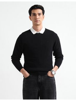 Arrow Sports - Men Black Solid Regular Fit Sweater