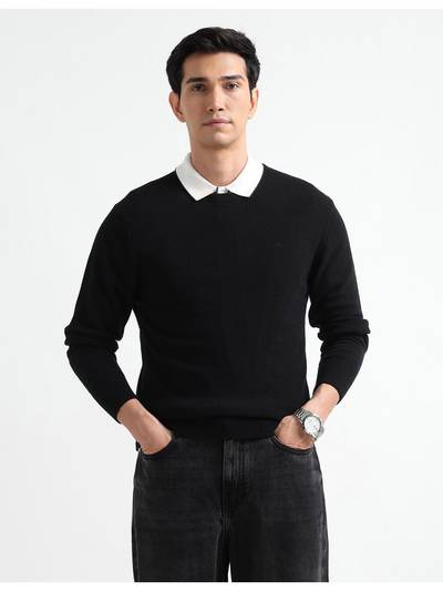 Men Black Solid Regular Fit Sweater
