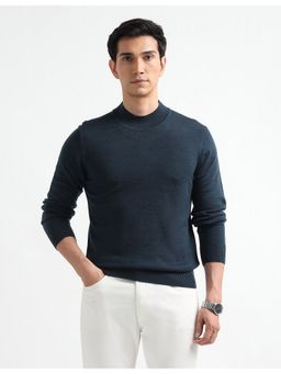 Arrow Sports - Men Blue Mock Neck Regular Fit Sweater