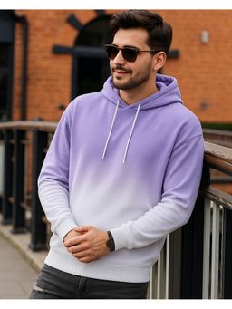 Bewakoof - Men Bright White and Paisley Purple Ombre Oversized Hoodie