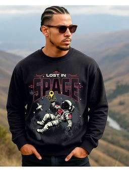 Bewakoof - Men Black Lost In Space Graphic Printed Oversized Sweatshirt