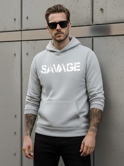 LEOTUDE - Grey Men Lightweight Typographic Winter Wear Hoodie