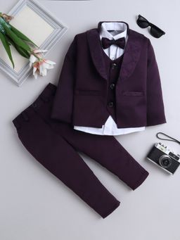 FOURFOLDS - Purple Polyester Blazer with Shirt, Trouser and Bow (Set of 4)