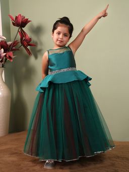 Toy Balloon Kids - Green Net Round Neck Dress