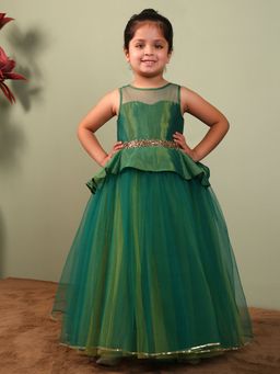 Toy Balloon Kids - Green Net Round Neck Dress