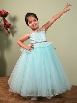 Toy Balloon Kids - Blue Net Round Neck Dress