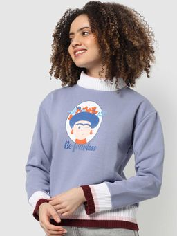 Campus Sutra - Womens Light Blue Printed Sweatshirt