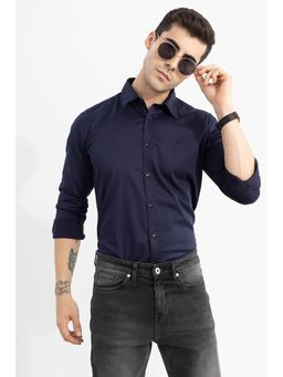 Snitch - On Loop Navy Satin Stretch Shirt for Men