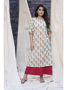 Thread Game - Mint Green Hand Blocked Natural Cotton Kurta