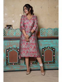 Thread Game - Silky Terrier Earthy Grey Zari Floral Dress