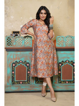 Thread Game - Silky Terrier Earthy Beige Floral Dress