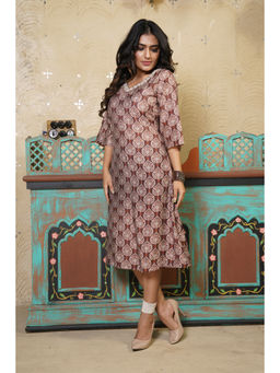 Thread Game - Silky Terrier Earthy Brown Embellished Dress